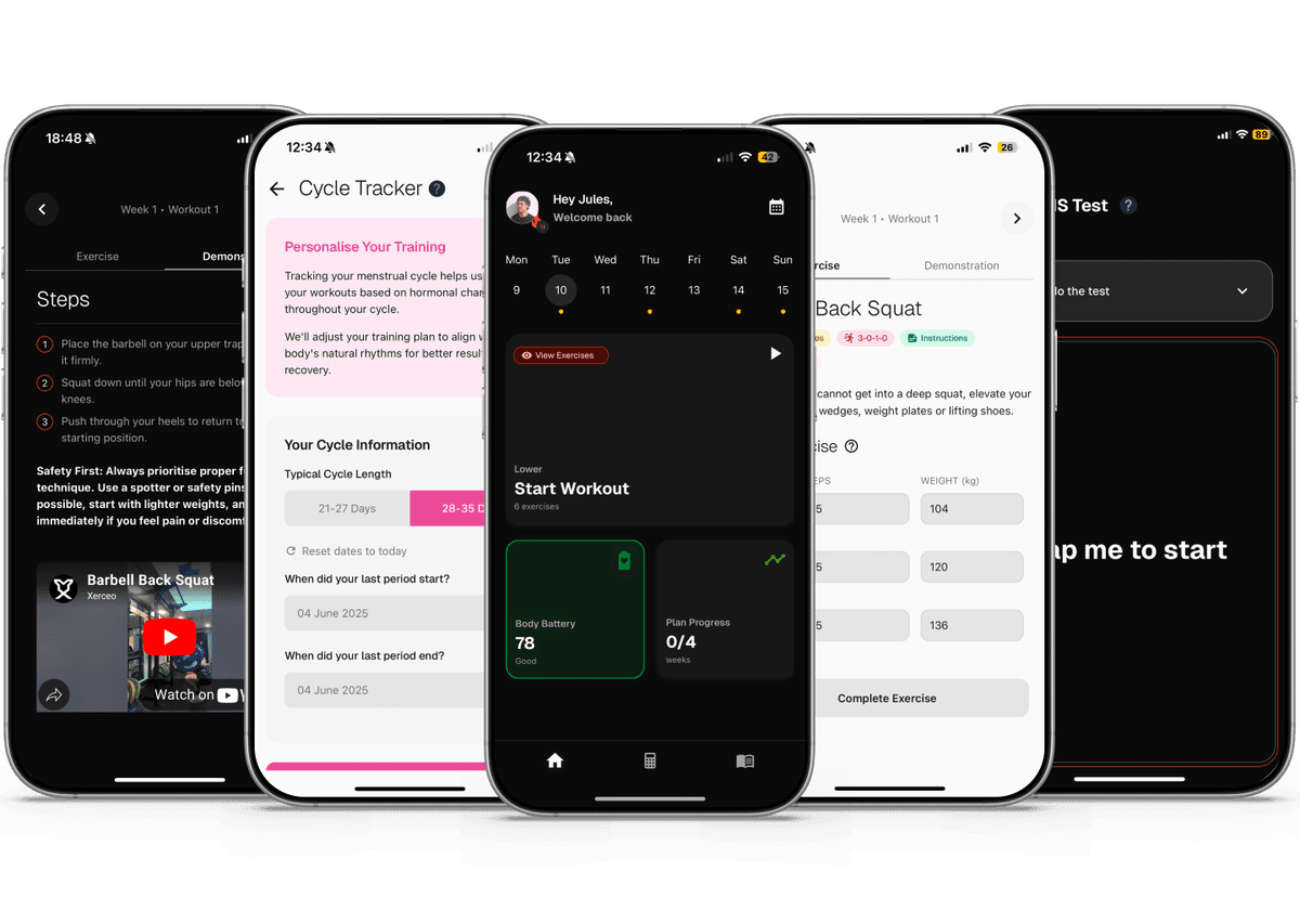Repit app showing workout tracking interface with personalised training plans